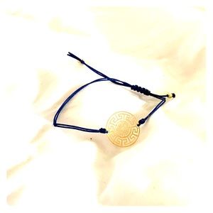Navy Drawstring Bracelet with Circular Gold Charm